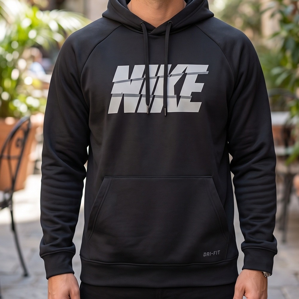 Nike Mens Dri-FIT Pullover Hoodie Black Graphic Logo‎ Performance Sweatshirt